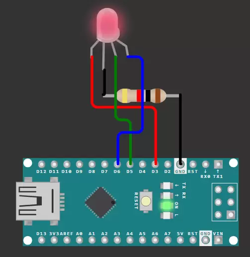 Проект на Arduino со схемой и кодом - северное сияние, плавный переход цвета, мигалка, мигание, RGB светодиод - читать на сайте Arduino Uno Workshop.